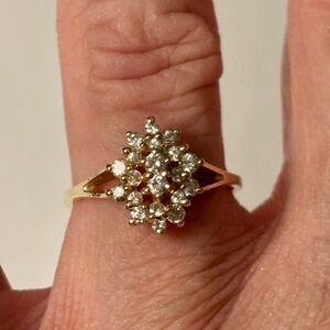 Vintage 14K Gold Split Shank Prong-Set Diamond Cluster Ring